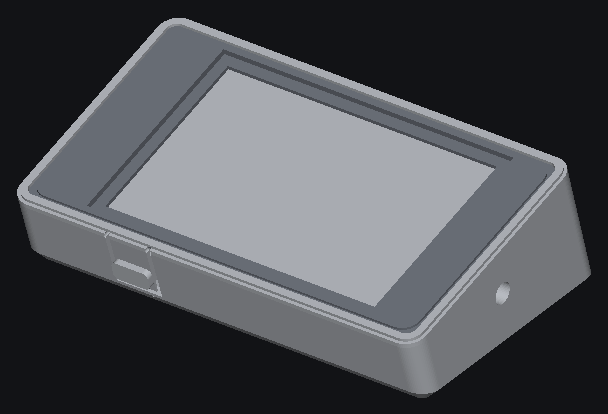A SolveBlock enclosure with a gentle built-in wedge, tilting the screen up.