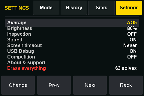 The settings screen.